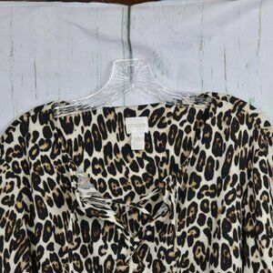 Chico’s Women Lace Up Animal Print Cheetah Flutter 3/4 Sleeve Blouse 3 (US XL)